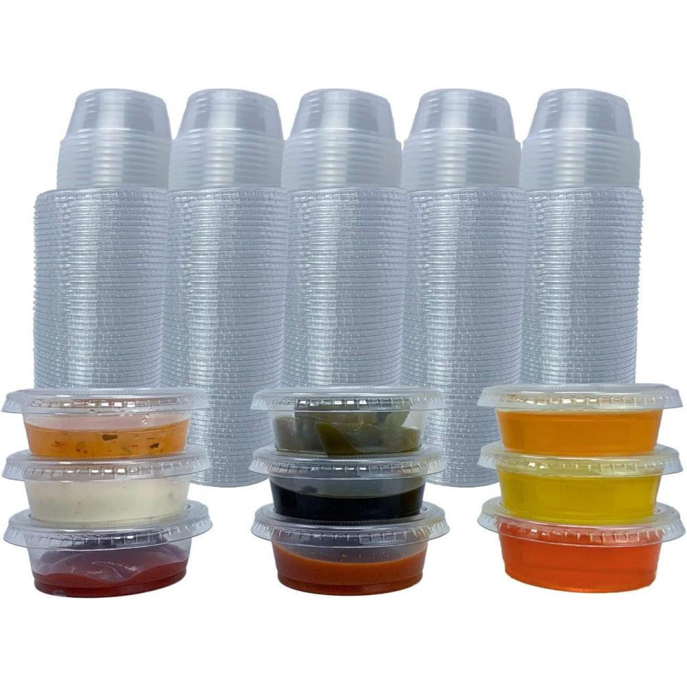 imageReli Condiment Cups with Lids 15 oz 250 Sets Jello Shot CupsPlastic Disposable Portion Cups 1oz 15oz Capacity PortionSouffle 1 oz for Condiment Sauce