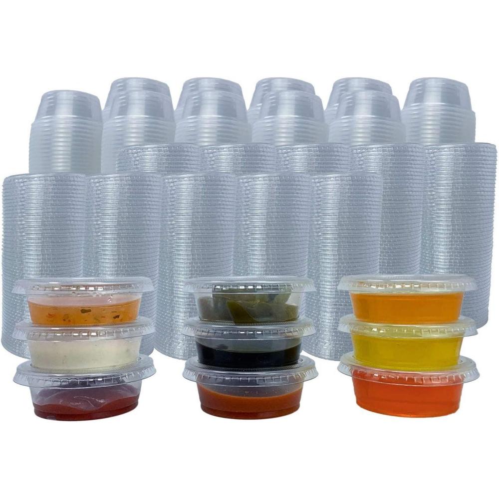 imageReli Condiment Cups with Lids 15 oz 500 Sets Bulk Jello Shot CupsPlastic Disposable Portion Cups 1 oz 15oz Capacity PortionSouffle 1oz for Condiments Bulk