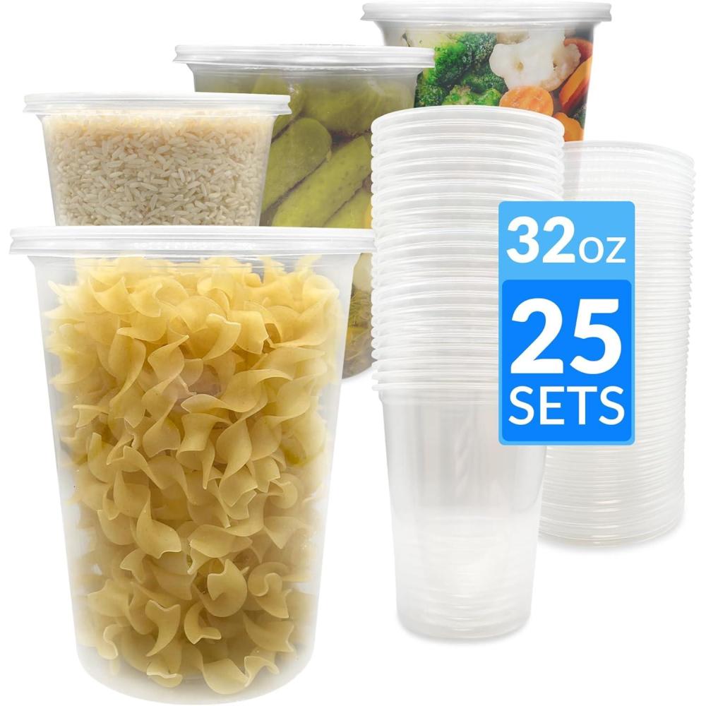 imageReli Deli Containers with Lids 25 Sets 32 oz Plastic Deli Containers with Lids 32oz Disposable To Go Food Storage Microwave amp Freezer Safe Clear
