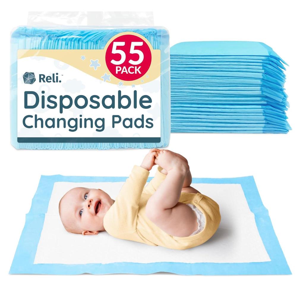 imageReli Disposable Changing Pads for Baby 55 Pack Disposable Diaper Changing Pads 13 x 18 Super Absorbent LeakProof Liners Waterproof Quick Dry Underpads BlueWhite