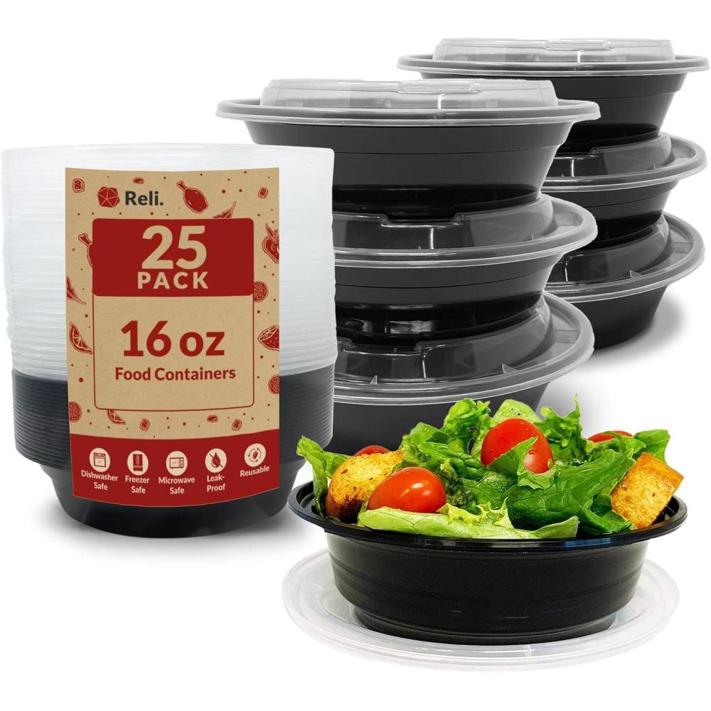 imageReli Meal Prep Container Bowls 16 oz 25 Pack Meal Prep Containers Reusable Plastic Take Out Food Boxes Microwavable Bowls with Lids Disposable for Takeout To Go Leftover