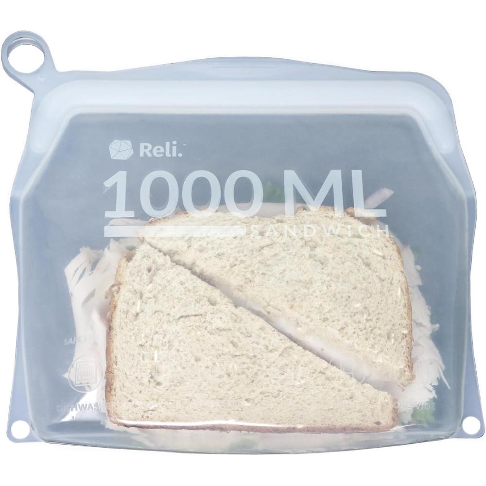 imageReli Reusable Silicone Bag 1 Pack  Sandwich 1000 ml Clear  Silicone Bag for Food Storage  Reusable Food Storage for Meal Prep  LeakProof DishwasherFreezer Safe