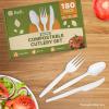 Reli. Compostable Utensils Set (180 Pack) | (60 Ea.) Knives, Forks, Spoons Disposable Utensils Heavy Duty | Compostable Cutlery Set for Party, Events | BPA Free, Cornstarch,Composting Flatware (White)