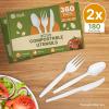 Reli. Compostable Utensils Set (360 Pack) | (120 Ea.) Knives, Forks,Spoons Disposable Utensils Heavy Duty | Compostable Cutlery Set for Party, Events | BPA Free, Cornstarch,Composting Flatware (White)