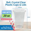 Reli. Plastic Cups with Lids 20 oz | 100 Sets | Clear Plastic Cups with Lids | To Go, Leak Proof | Use for Smoothies, Iced Coffee(100)