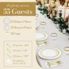 Reli. Plastic Plates for Party | 385 Pieces | White w/Gold Rim | Plates and Napkins Party Supplies | Disposable Dinnerware Set for 55 Guests | Dinner & Dessert Pack, Gold Cutlery Set, Napkins, Cups