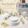 Reli. Plastic Plates for Party | 385 Pieces | White w/Gold Rim | Plates and Napkins Party Supplies | Disposable Dinnerware Set for 55 Guests | Dinner & Dessert Pack, Gold Cutlery Set, Napkins, Cups