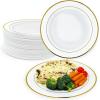 Reli. 55 Pcs Plastic Dinner Plates, Disposable (10.25 inch, White w/Gold Rim) | Plates for Party, Heavy Duty | Elegant White Dinner Tray | Hard Plastic, for Wedding, Birthday, Christmas