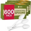 Reli. Compostable Spoons (600 Pack) | Soup Spoons, Disposable Utensils Heavy Duty | Compostable Utensils, Cutlery for Party, Hot Food, Party Supplies | BPA Free, Cornstarch (White)