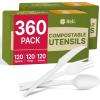 Reli. Compostable Utensils Set (360 Pack) | (120 Ea.) Knives, Forks,Spoons Disposable Utensils Heavy Duty | Compostable Cutlery Set for Party, Events | BPA Free, Cornstarch,Composting Flatware (White)