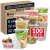 Reli. Deli Containers with Lids (100 Sets Total) Variety Pack – 8oz (40 pc) 16oz (40pc) 32oz (20 pc) w/Lids | Plastic Soup Container Food Storage | BPA Free, Disposable | Microwave Freezer Safe