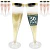 Reli. Plastic Champagne Flutes (50 Pack, 4.5oz) Gold Rim & Glitter | Disposable Champagne Flutes for Champagne, Mimosa, Cocktail, Wedding | BPA-Free Plastic Champagne Glasses Disposable, Shatterproof