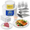 Reli. Plastic Plates for Party | 385 Pcs | White w/Silver Rim | Plates and Napkins Party Supplies | Disposable Dinnerware Set for 55 Guests |Dinner & Dessert Pack, Silver Cutlery Set, Napkins, Cups