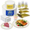 Reli. Plastic Plates for Party | 385 Pieces | White w/Gold Rim | Plates and Napkins Party Supplies | Disposable Dinnerware Set for 55 Guests | Dinner & Dessert Pack, Gold Cutlery Set, Napkins, Cups