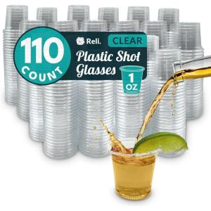 Reli. (110 Count 1 oz Plastic Shot Glasses Disposable | Clear Jello Shot Cups | Mini Plastic Cups for Party, Sauces, Samples | BPA Free, Shatterproof, 1oz Mini Glasses Disposable(1 oz (110 Count))