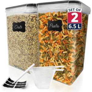 Reli. 6.5L Airtight Food Storage Containers with Lids (2 Sets) | Kitchen Organizers and Storage Containers, Pantry Organizers | BPA Free Plastic XL Set w/ 2 Measuring Cups, 12 Labels, Pen