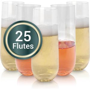 Reli. Champagne Flutes Plastic | 25 Pack | 9 oz – Clear | Stemless Premium Plastic Champagne Flutes | Party-Perfect for Celebrations