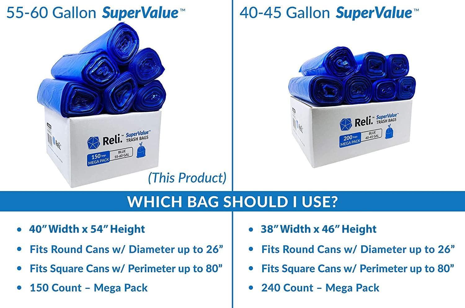 imageReli SuperValue 5560 Gallon Recycling Bags 150 Count Blue Trash Bags Made in the USA