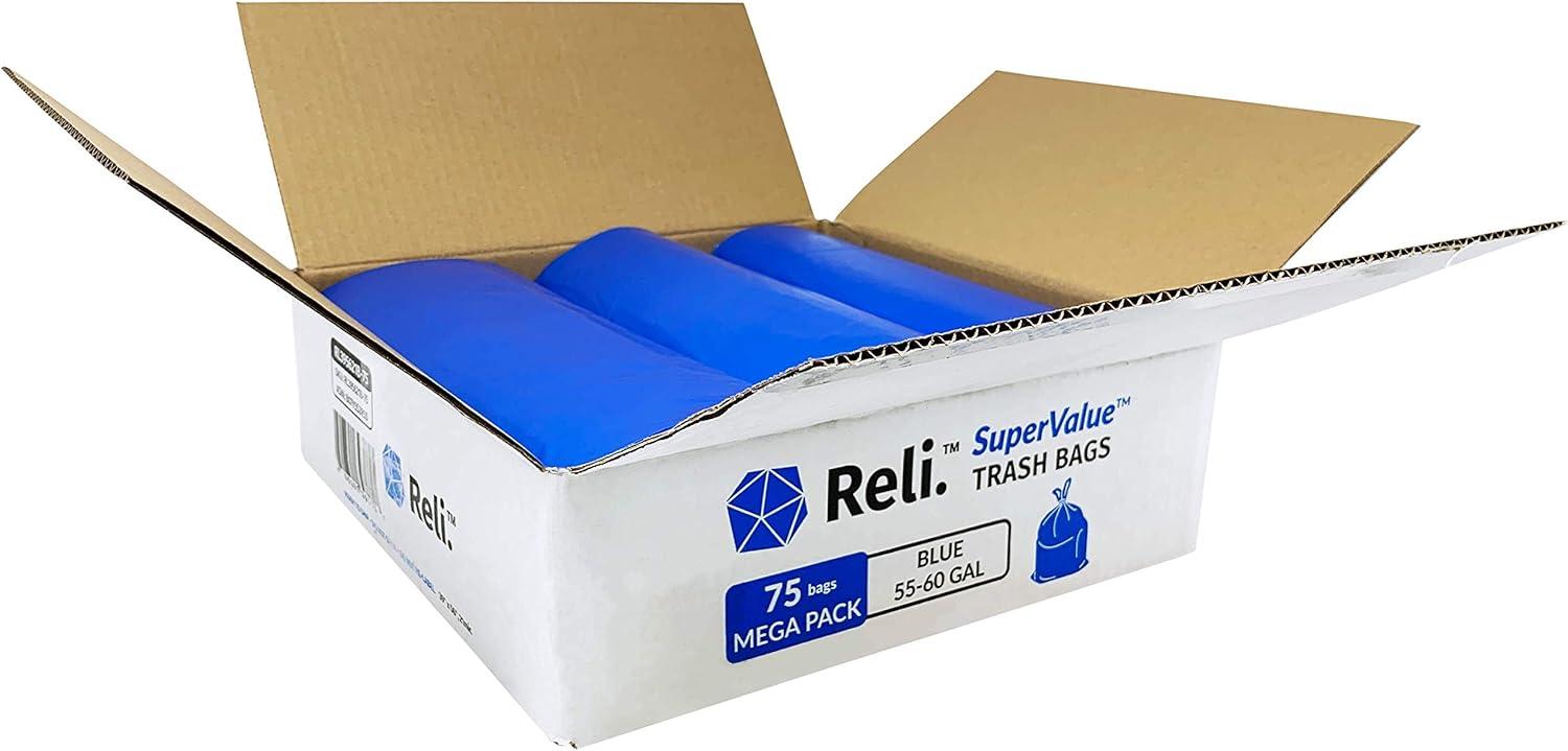 imageReli SuperValue 5560 Gallon Recycling Bags 75 Count Blue Trash Bags Made in the USA