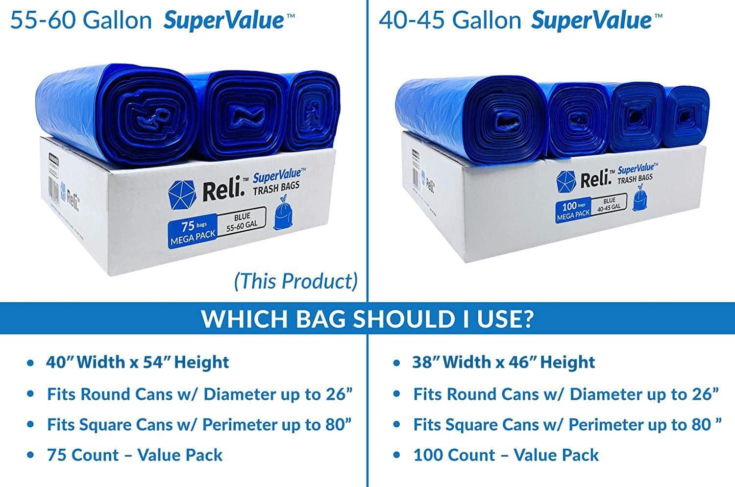 imageReli SuperValue 5560 Gallon Recycling Bags 75 Count Blue Trash Bags Made in the USA
