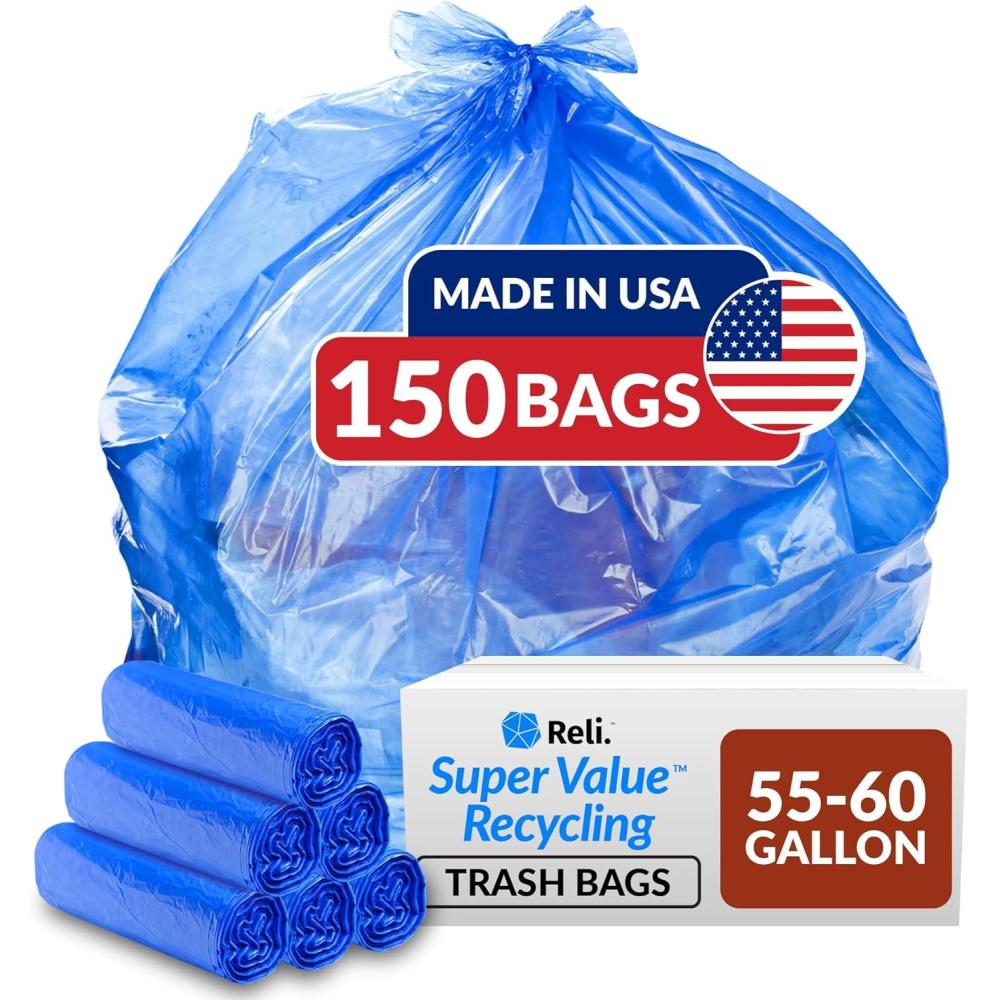 imageReli SuperValue 5560 Gallon Recycling Bags  150 Count  Blue Trash Bags  Made in the USA