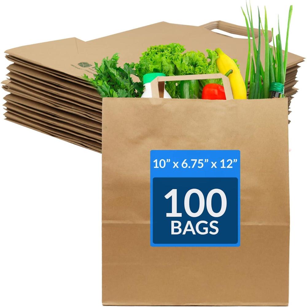 imageReli Kraft Paper Bags wHandles 100 Pcs Bulk Large 10x675x12 Brown Paper To GoTake OutRestaurantBags with Handles Shopping Bags Retail Gifts 25 larger than 10x5x131 Count Pack of 100