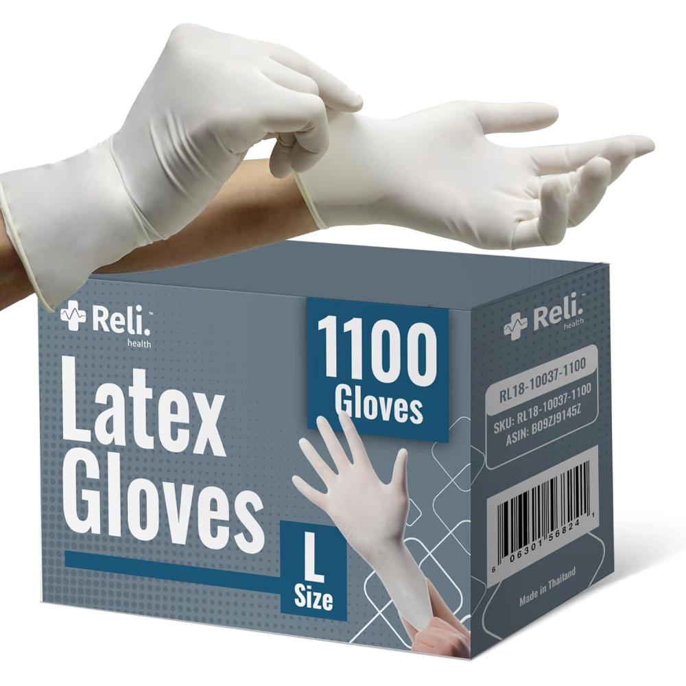 imageReli Large White Latex Disposable Gloves PowderFree NonSterile All Purpose Use 1100 Count