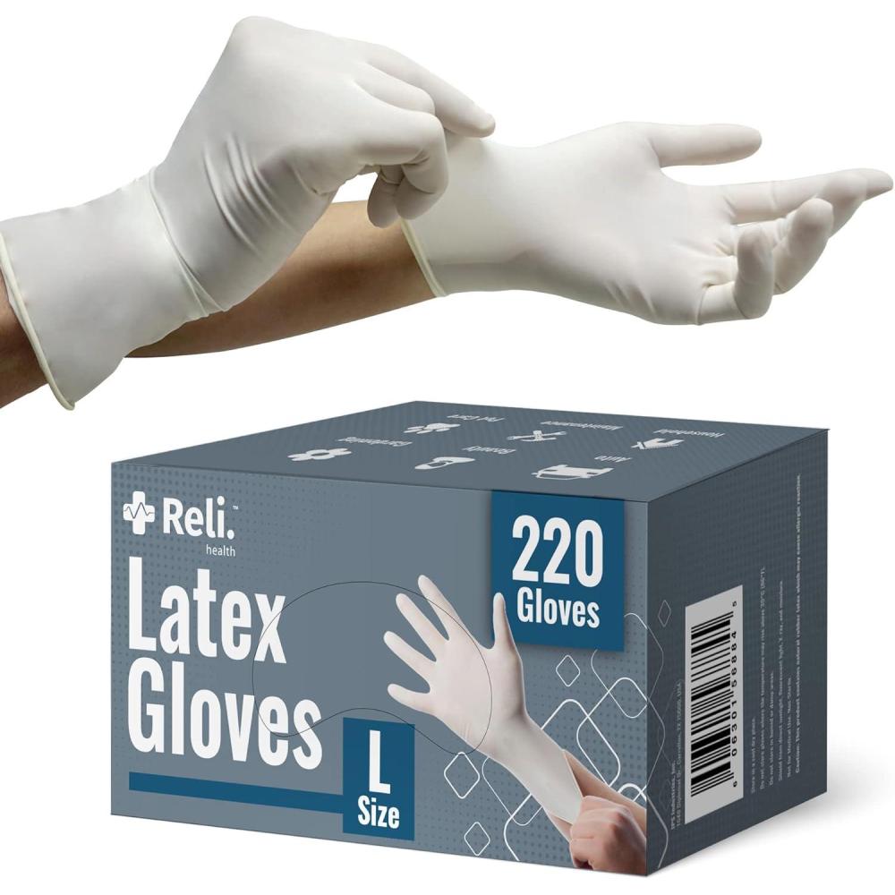 imageReli Latex Gloves Large 220 Count Disposable PowderFree White Gloves NonSterile All Purpose Cleaning Automotive Cooking Industrial Laboratory Single Use Large