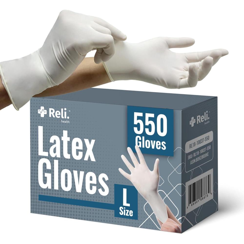 imageReli Latex Gloves Large 550 Bulk Pack Disposable PowderFree White Gloves NonSterile All Purpose for Cleaning Automotive Cooking Industrial Laboratory Single Use Large