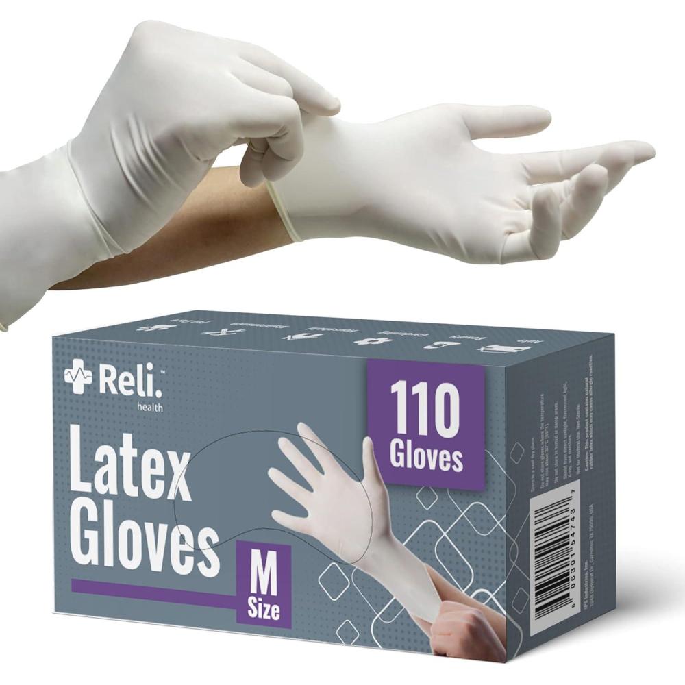 imageReli Latex Gloves Medium 110 Count Disposable PowderFree White Gloves NonSterile All Purpose Cleaning Automotive Cooking Industrial Laboratory Single Use Medium