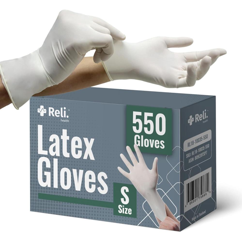 imageReli Latex Gloves Small 550 Bulk Pack Disposable PowderFree White Gloves NonSterile All Purpose for Cleaning Automotive Cooking Industrial Laboratory Single Use Small