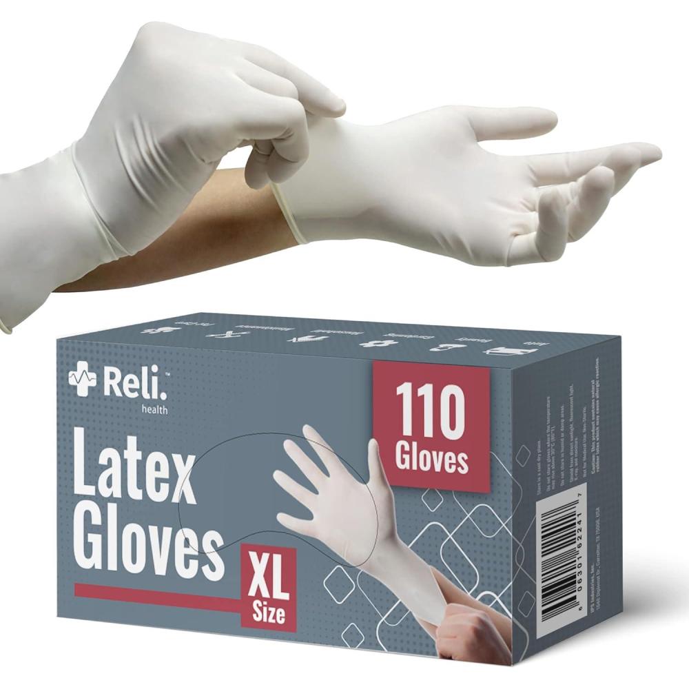 imageReli Latex Gloves XLarge 110 Count Disposable PowderFree White Gloves NonSterile All Purpose Cleaning Automotive Cooking Industrial Laboratory Single Use