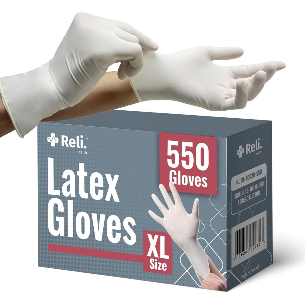 imageReli Latex Gloves XLarge 550 Bulk Pack Disposable PowderFree White Gloves Bulk Pack
