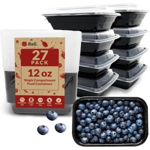 Reli. Meal Prep Containers 12 oz (27 Pack) 1 Compartment Meal Prep Containers Reusable | Plastic Take Out Food Box, Microwavable | Small Boxes with Lids for Takeout, Leftover