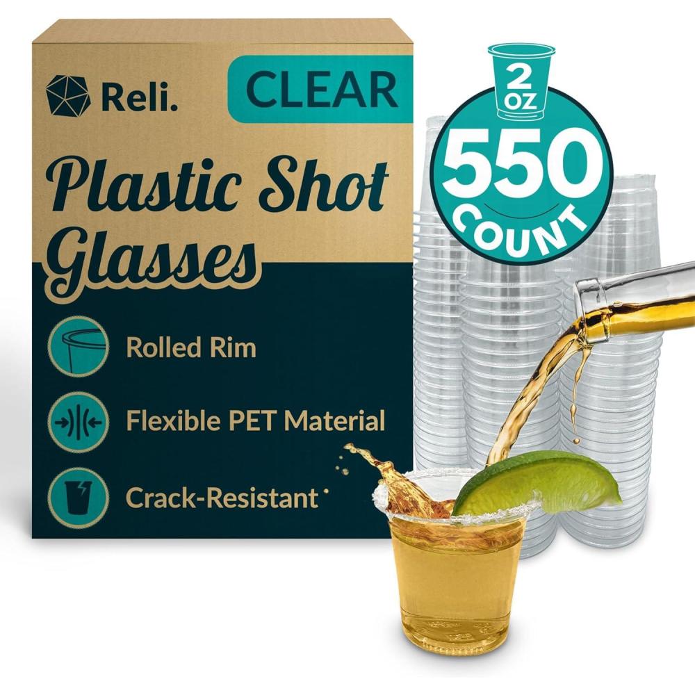 imageReli 550 Count 2 oz Plastic Shot Glasses Disposable Clear Jello Shot Cups Mini Plastic Cups for Party Sauces Samples BPA Free Shatterproof 1oz Mini Glasses Disposable2 oz 550 Count