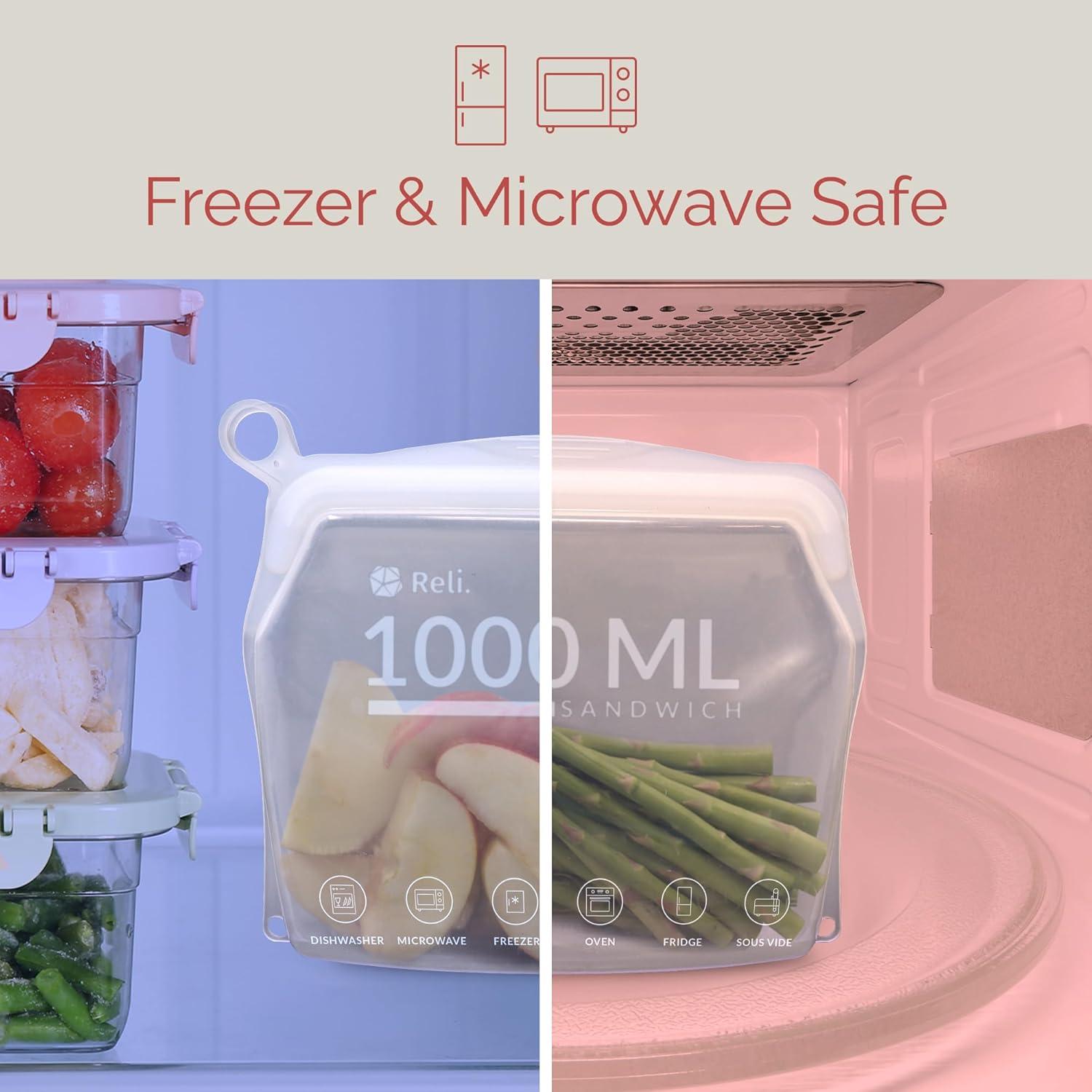imageReli Reusable Silicone Bags 2 Pack Sandwich 1000 ml Clear Silicone Bags for Food Storage Reusable Food Storage for Meal Prep LeakProof DishwasherFreezer Safe