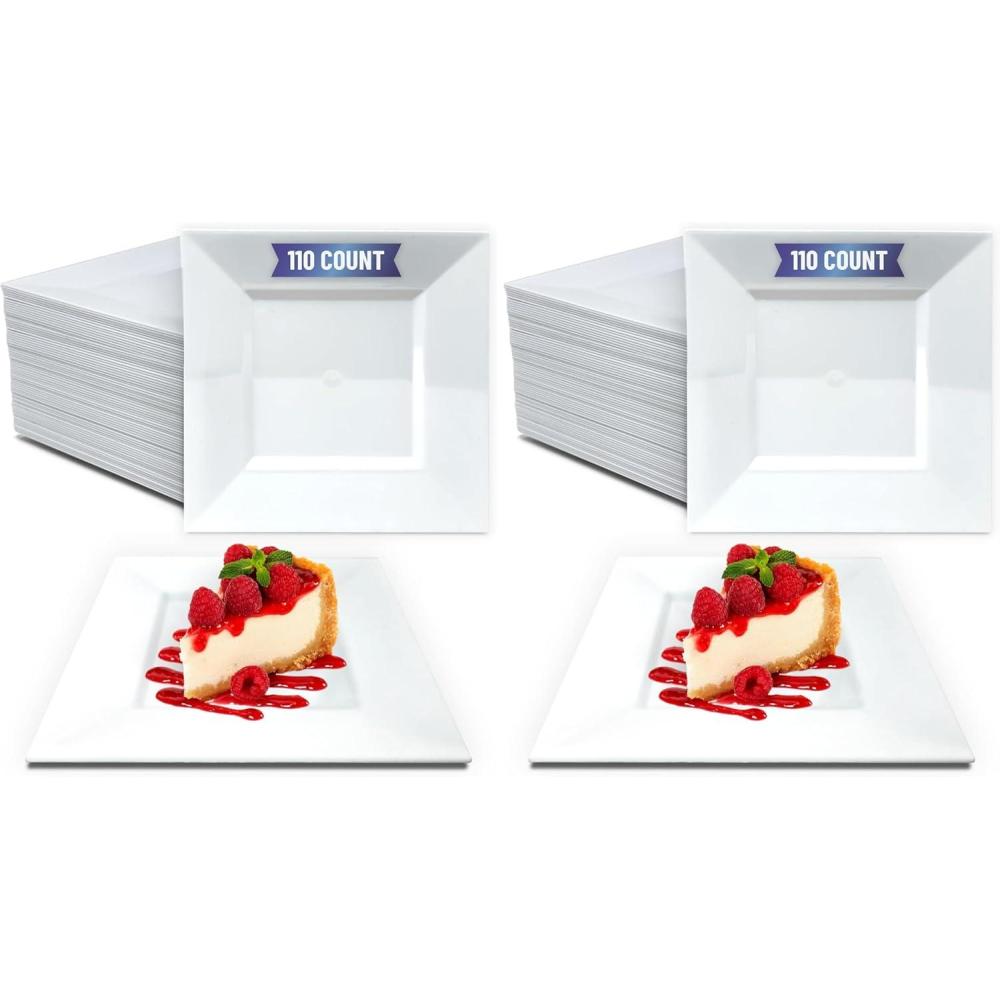 imageReli 110 Pcs Square Plastic Plates Disposable  65 White Disposable Dessert Plates for Party  Hard Plastic  Fancy for Party Wedding Small Appetizer Salads Dessert65 Pack of 2