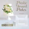Reli. 110 Pcs Square Plastic Plates Disposable | 6.5″ White Disposable Dessert Plates for Party | Hard Plastic | Fancy for Party, Wedding, Small Appetizer, Salads, Dessert(6.5″)