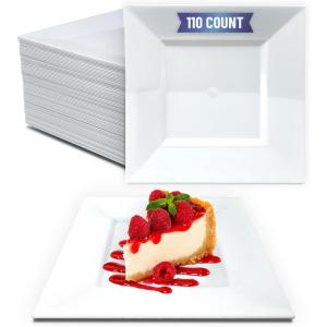 Reli. 110 Pcs Square Plastic Plates Disposable | 6.5″ White Disposable Dessert Plates for Party | Hard Plastic | Fancy for Party, Wedding, Small Appetizer, Salads, Dessert(6.5″)