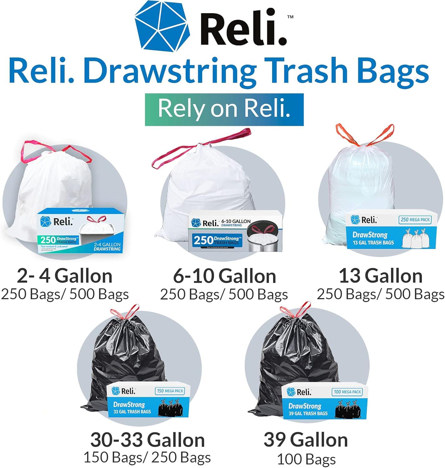 imageReli 610 Gallon Trash Bags Drawstring 500 Count Bulk 22x23 6 8 10 Gallon Drawstring Garbage Bags White Trash Can Liners Small Medium
