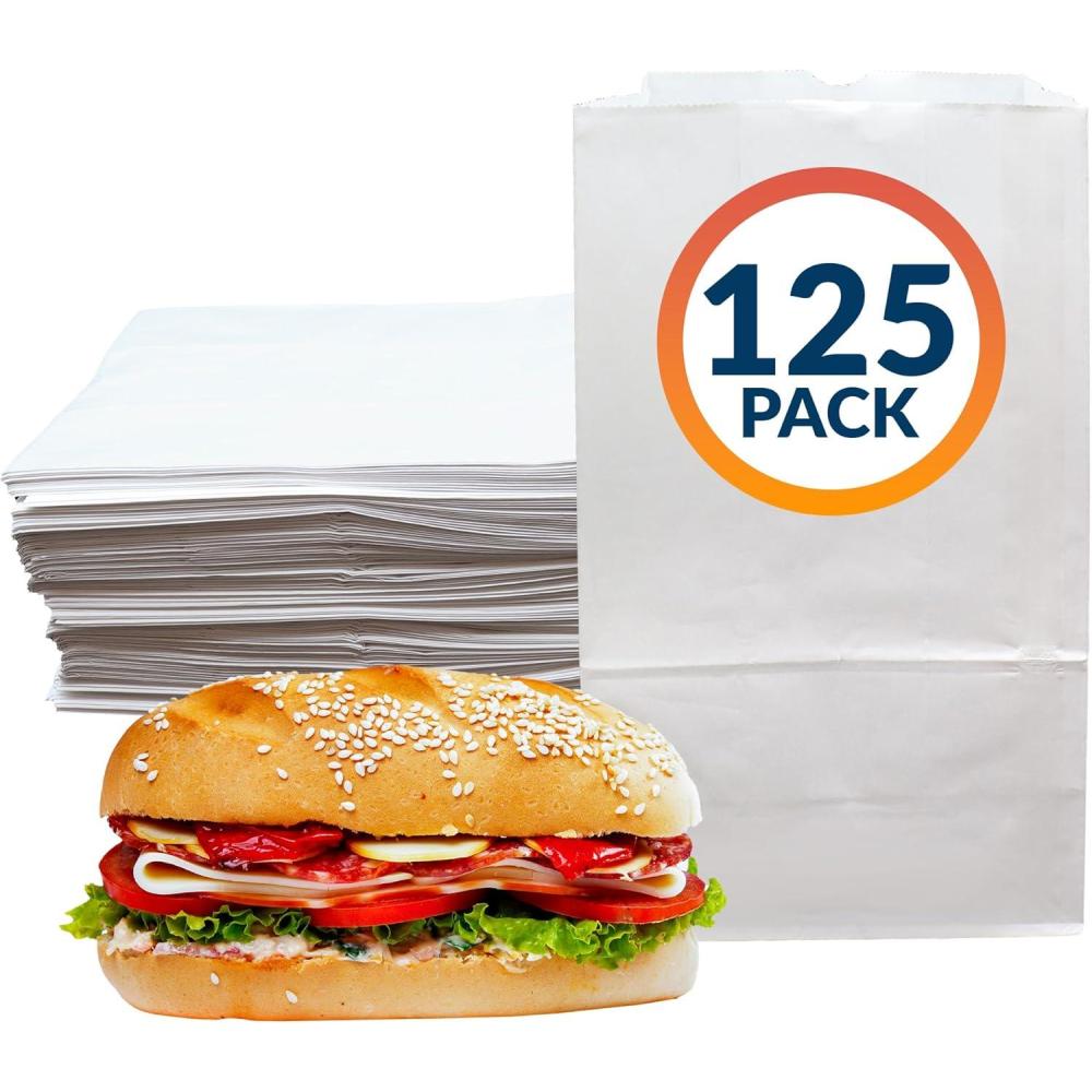 imageReli White Lunch Bags 125 Pack 6 lb White Paper Lunch Bags Luncheon Sacks for Snacks and Gifts Medium Size Kraft Paper Multipurpose for Lunch Snacks Gifts Arts amp Crafts DIY