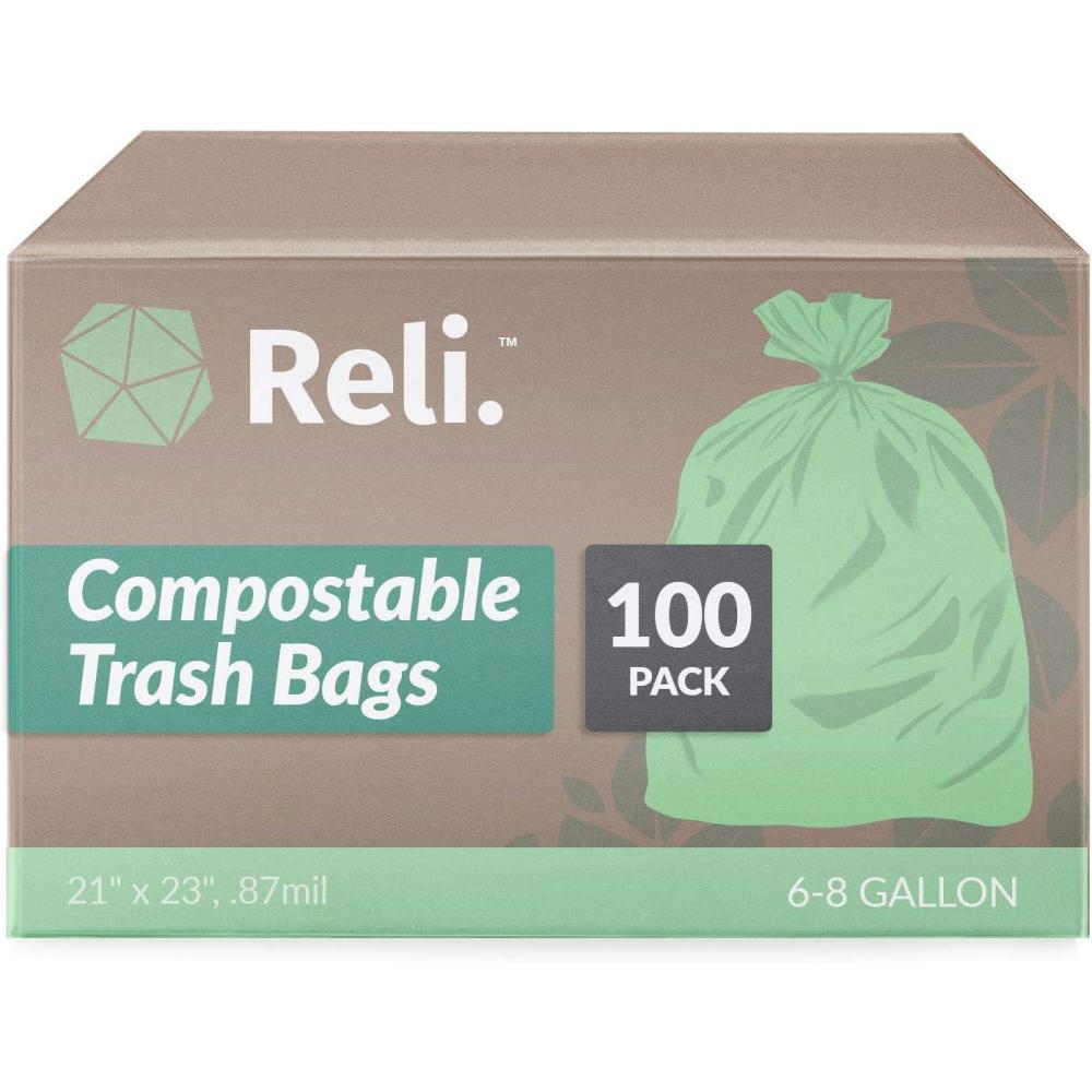 imageReli Compostable 68 Gallon Trash Bags 100 Count ASTM D6400 Green EcoFriendly For Compost