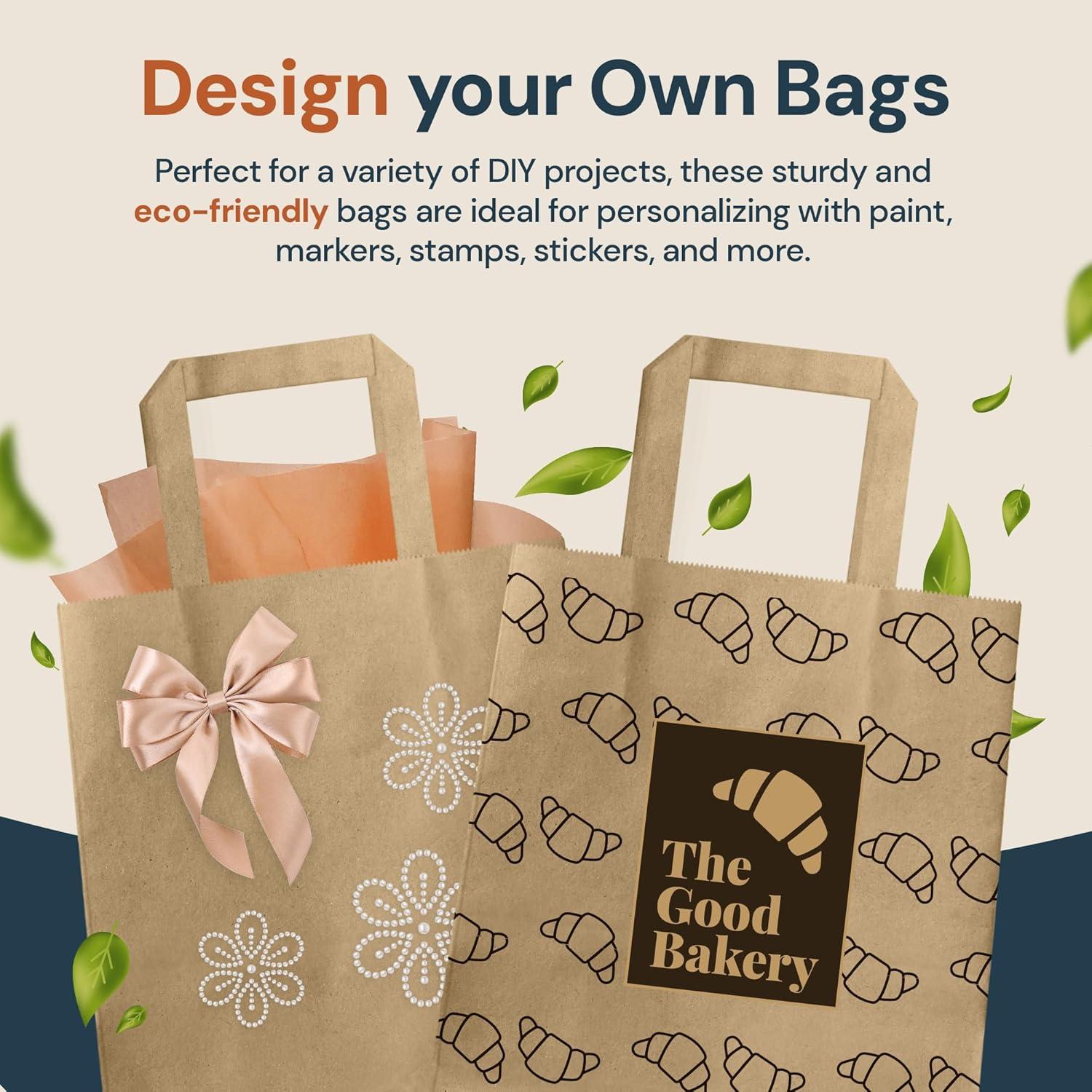 imageReli 8x45x1025 in Brown Paper Bags with Handles 110 Pack Kraft Brown Paper Bags with Flat Handles Bulk Ideal for Gifts Retail Shopping Merchandise Crafts