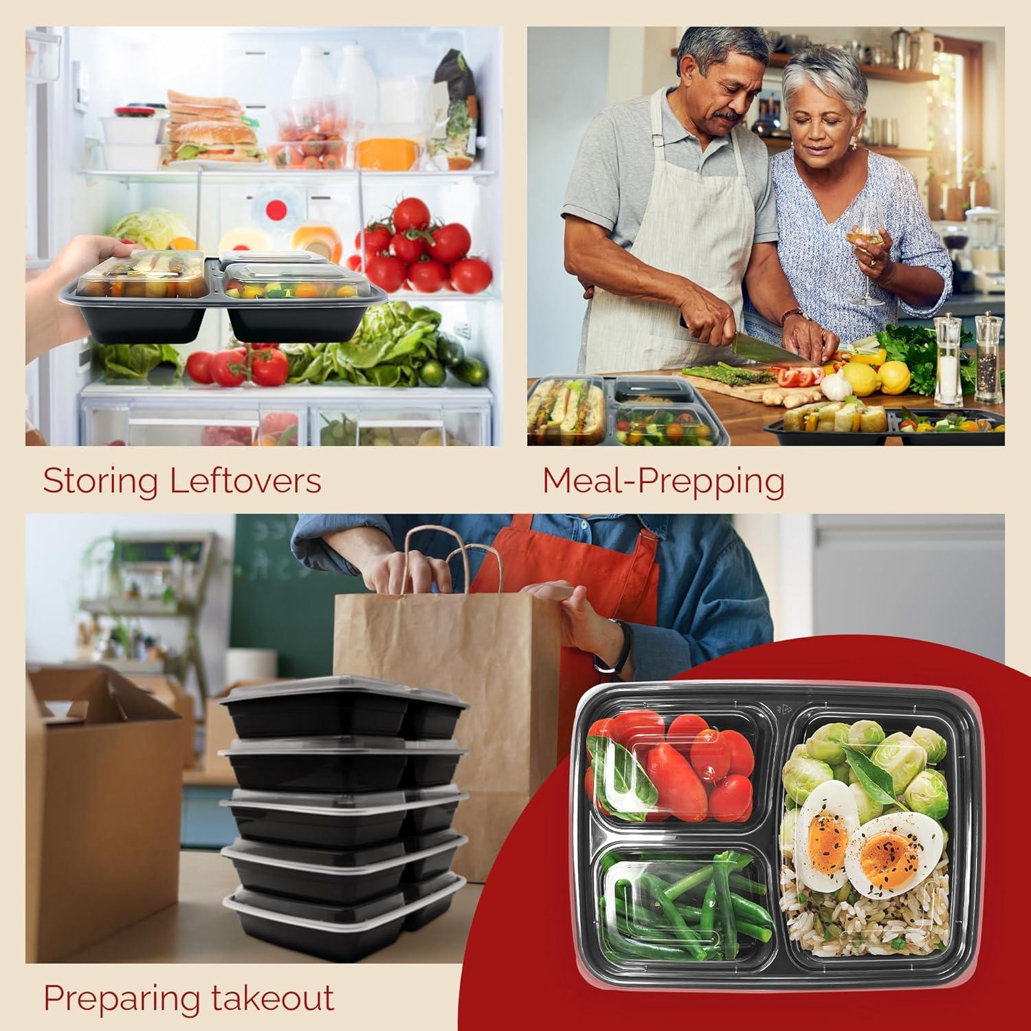 imageReli Meal Prep Containers 32 oz 20 Pack 3 Compartment Meal Prep Containers Reusable Microwave Safe Plastic Togo Box for Food Mealprep Box for Takeout To Go Leftover Food