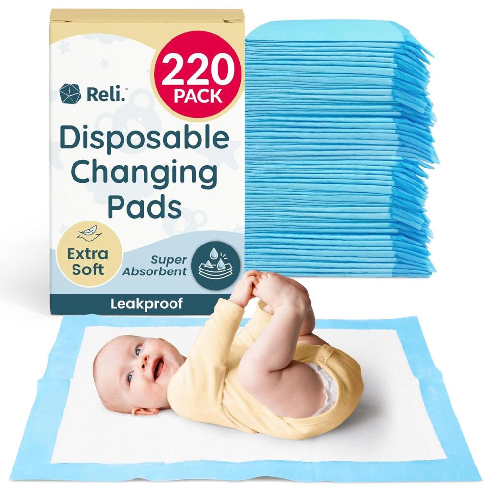 imageReli Disposable Changing Pads for Baby 220 Pack Disposable Diaper Changing Pads 13 x 18 Super Absorbent LeakProof Liners Waterproof Quick Dry Underpads BlueWhite