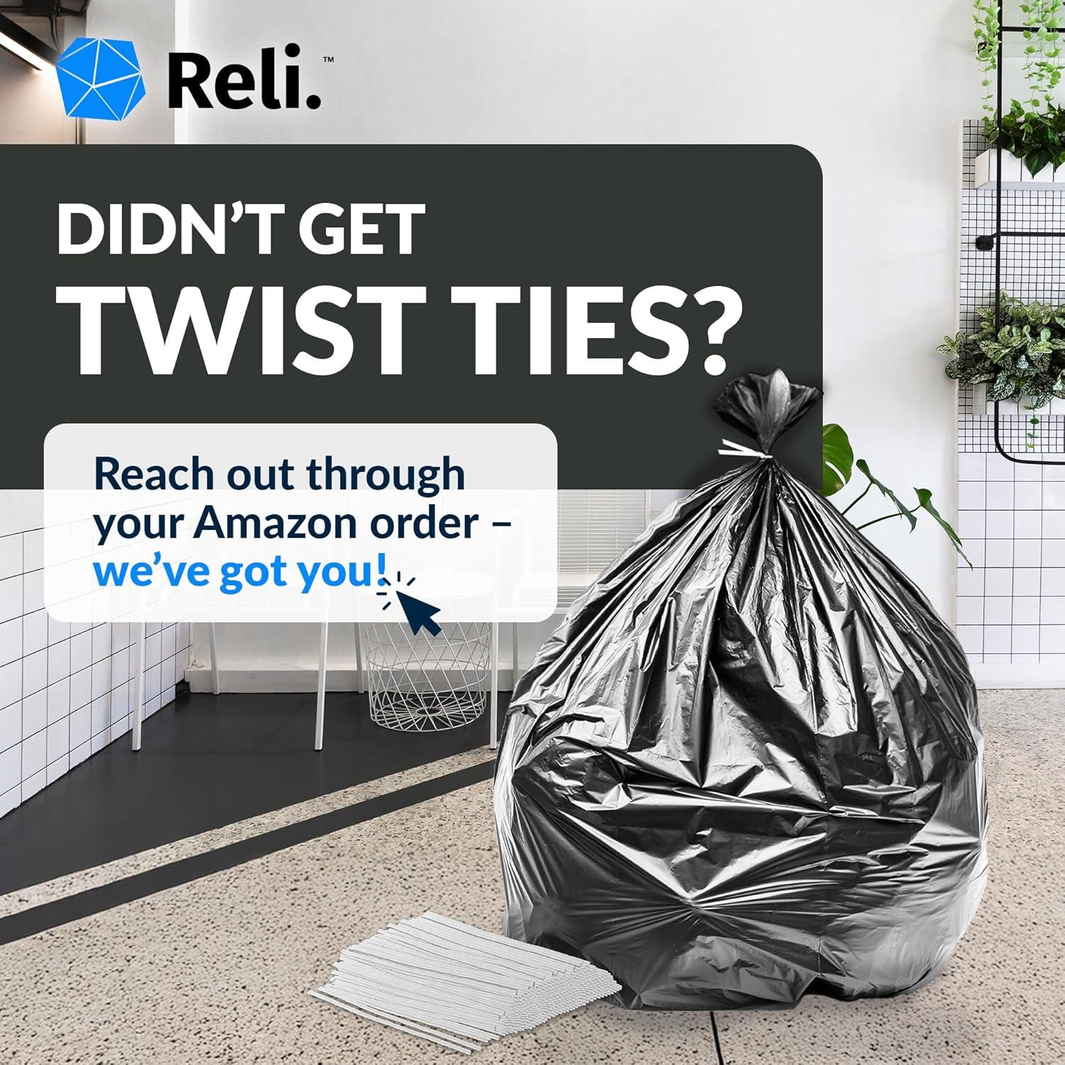 imageReli 50 Gallon Trash Bags 25 Count Black Twist Ties Included Extra Tough LeakProof Heavy Duty Garbage Bags Ideal for Large Clean Ups