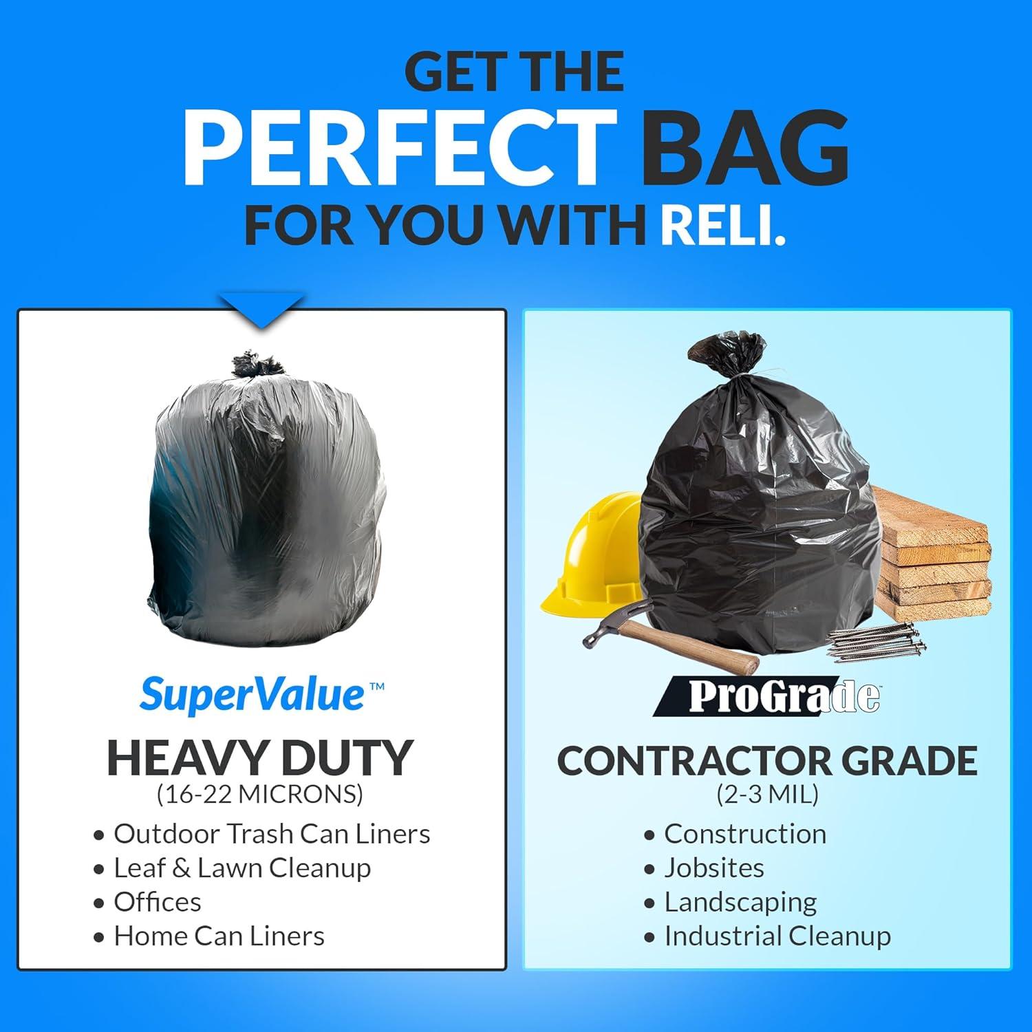 imageReli 50 Gallon Trash Bags 25 Count Black Twist Ties Included Extra Tough LeakProof Heavy Duty Garbage Bags Ideal for Large Clean Ups