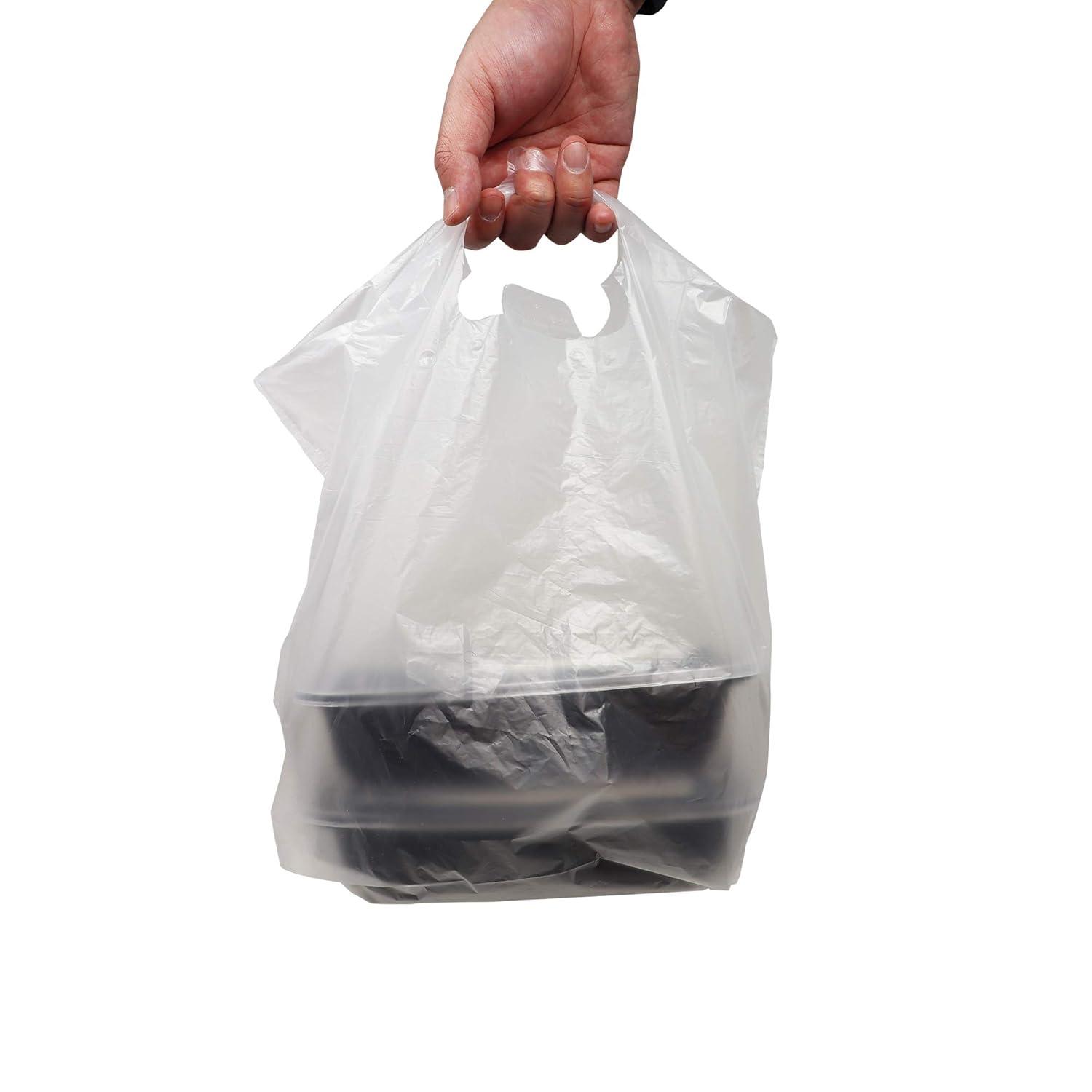 imageReli To Go BagsTake Out Bags 250 Count Small 16 L x 8 W 1075 H Reusable Plastic Bags with Handles Die Cut Handle Plastic Use for Shopping Business Carry Out Restaurant