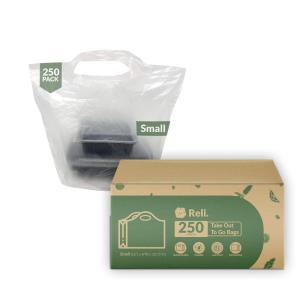 Reli. To Go Bags/Take Out Bags (250 Count) (Small 16″ L x 8″ W + 10.75″ H) Reusable Plastic Bags with Handles | Die Cut Handle – Plastic | Use for Shopping, Business, Carry Out, Restaurant