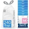 Reli. SuperFit Code M (240 Count) | Compatible with Simplehuman Code M | Dispenser Pack Custom Fit Liners | Drawstring Trash Bags | 45 Liter / 11.9 Gallon | White